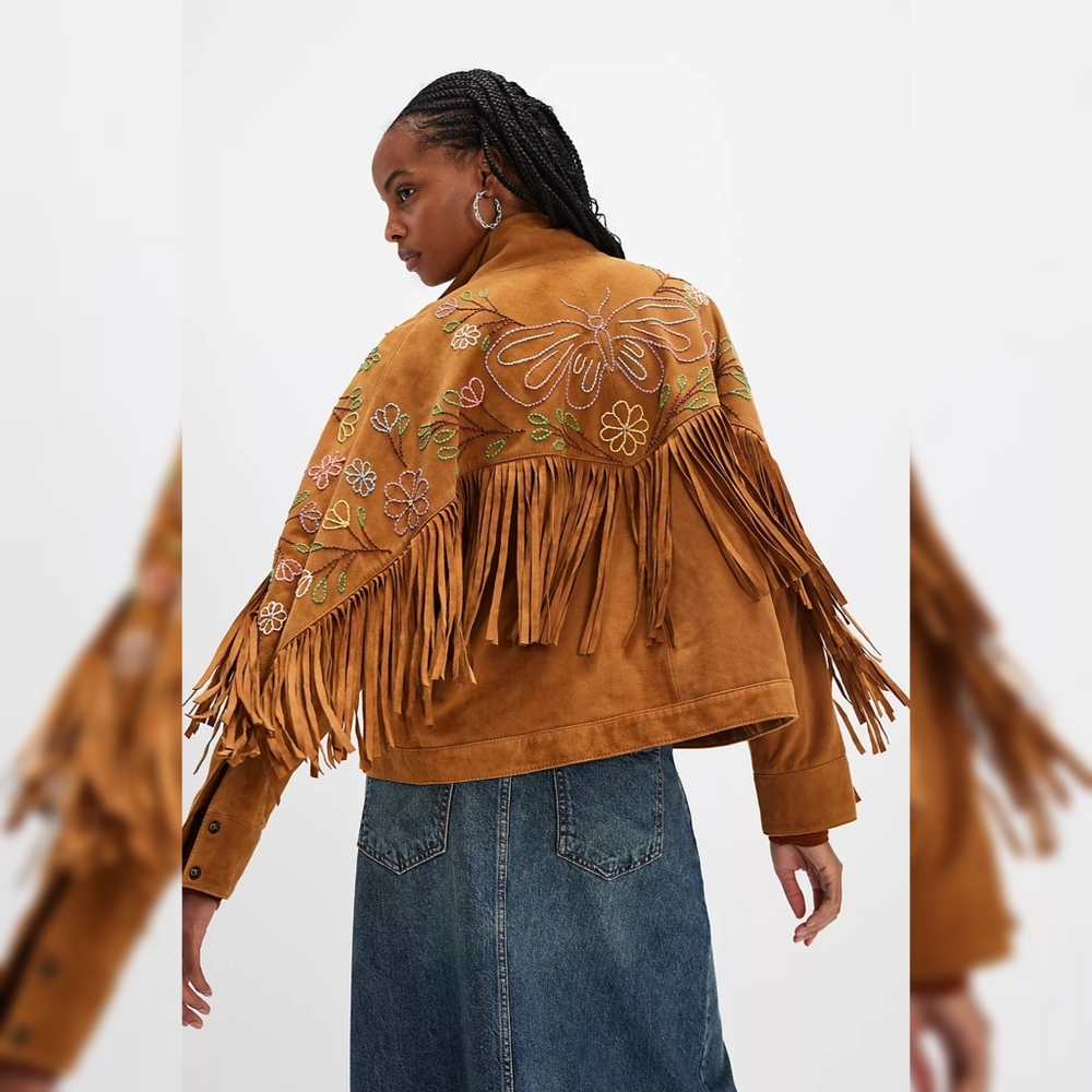 Free People We The Free Willa Western Bomber Jacket In Whiskey Brown Size Large